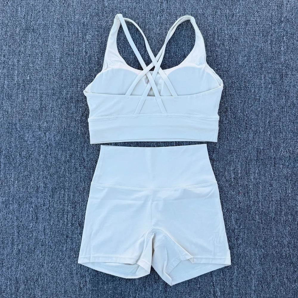 2 Piece Yoga Clothes Women's Tracksuit Athletic Wear Fitness Suit Gym Workout Push Up Clothes Sports Bra Yoga Shorts Suit