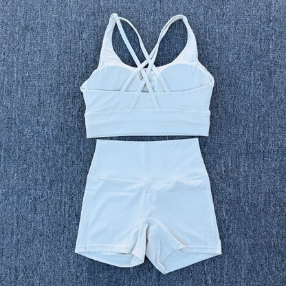 2 Piece Yoga Clothes Women's Tracksuit Athletic Wear Fitness Suit Gym Workout Push Up Clothes Sports Bra Yoga Shorts Suit