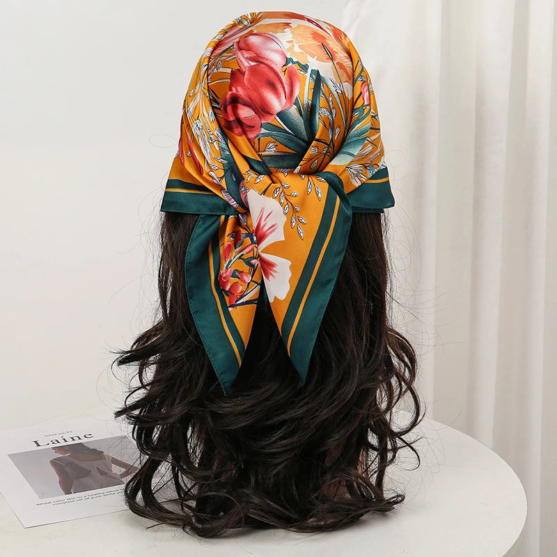 Bohemian Floral Silk Scarf - Tropical Leaf Head Wrap and Bandana