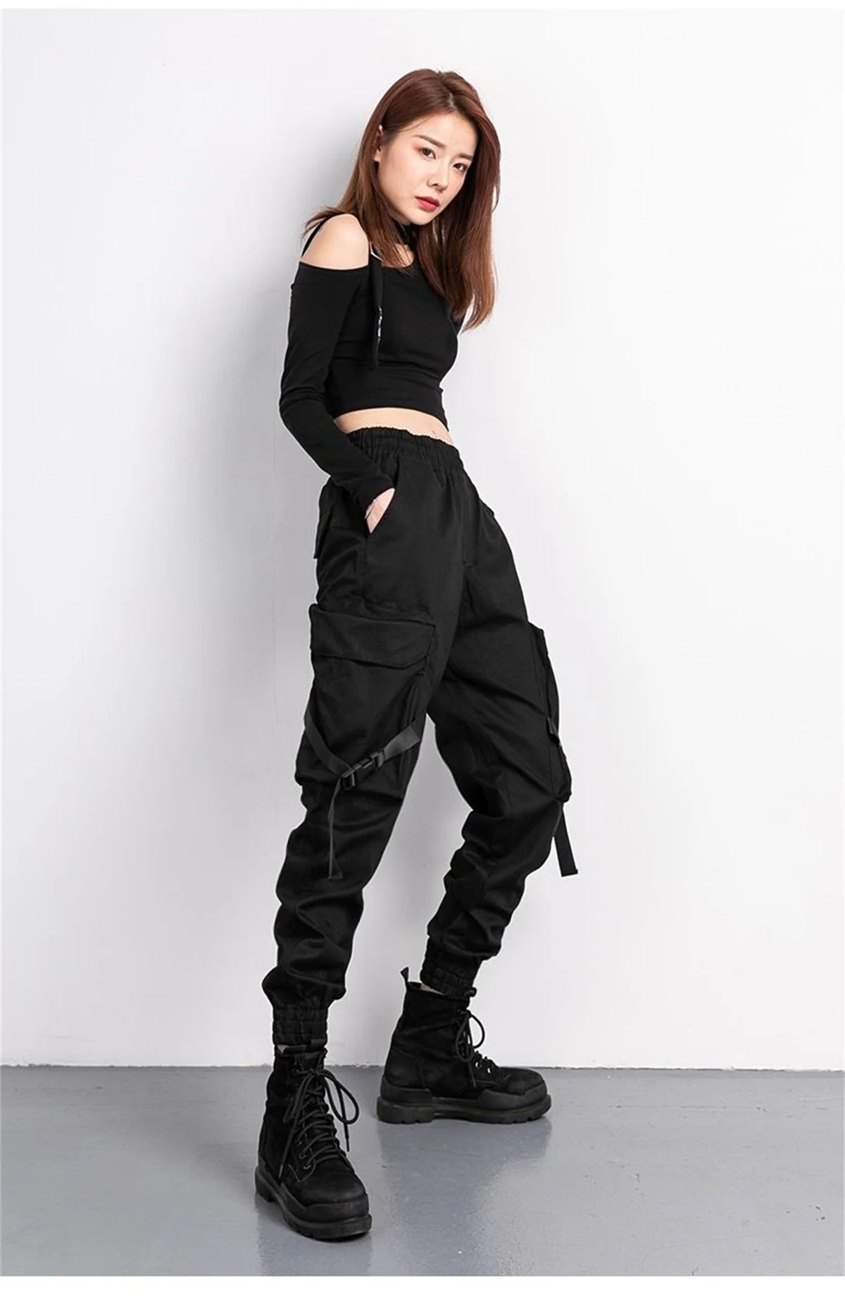 Black Fashion Korea Cargo Pants Women High Waist Baggy Tactical Sweatpants Fashion Hip Hop Harajuku Joggers Trousers Female