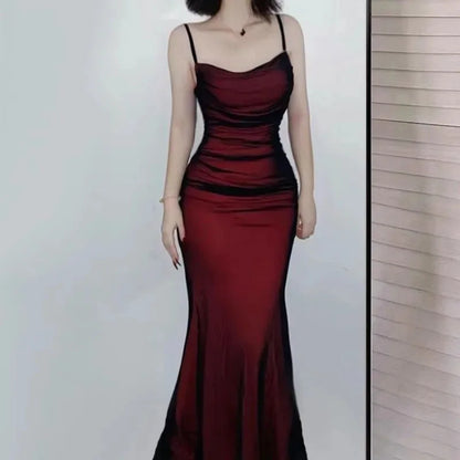 Party Maxi Dress - Elegant Women's Red Camisole Backless Spaghetti Strap Gown