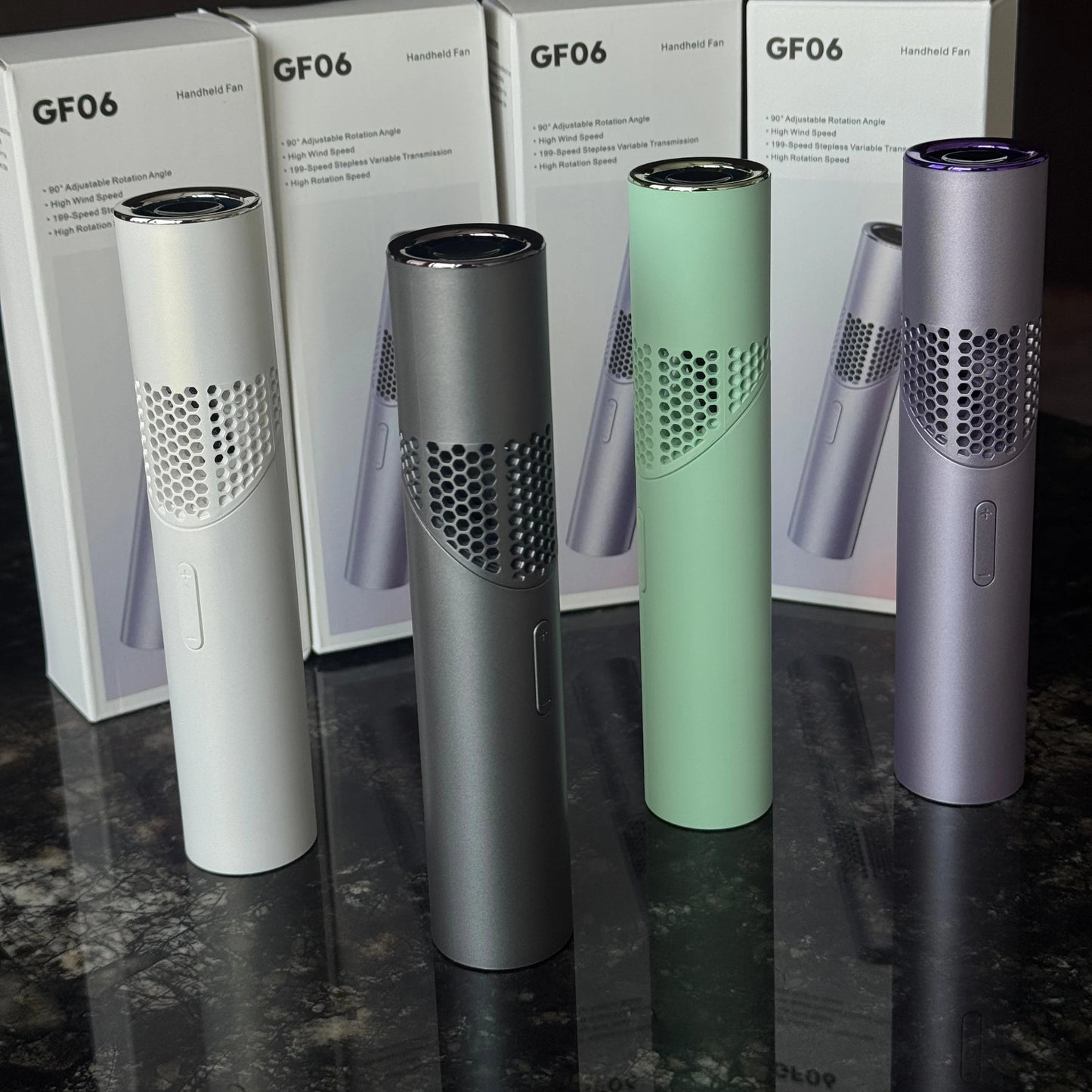 GF06 Lipstick Style Handheld Fan 199 Speeds, 3000mAh Rechargeable Portable Mini Turbo Fan, 90° Foldable Desktop/Neck Fan