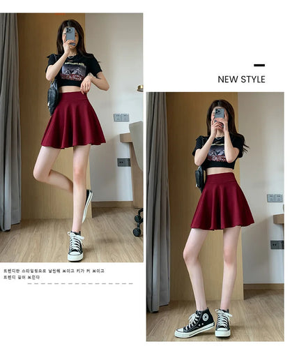 Summer Women's Skirts Fashion Sexy Mini Elastic Pleated Sun Skirts For School Girl Uniform Korean Black High Waist Tennis Skirts