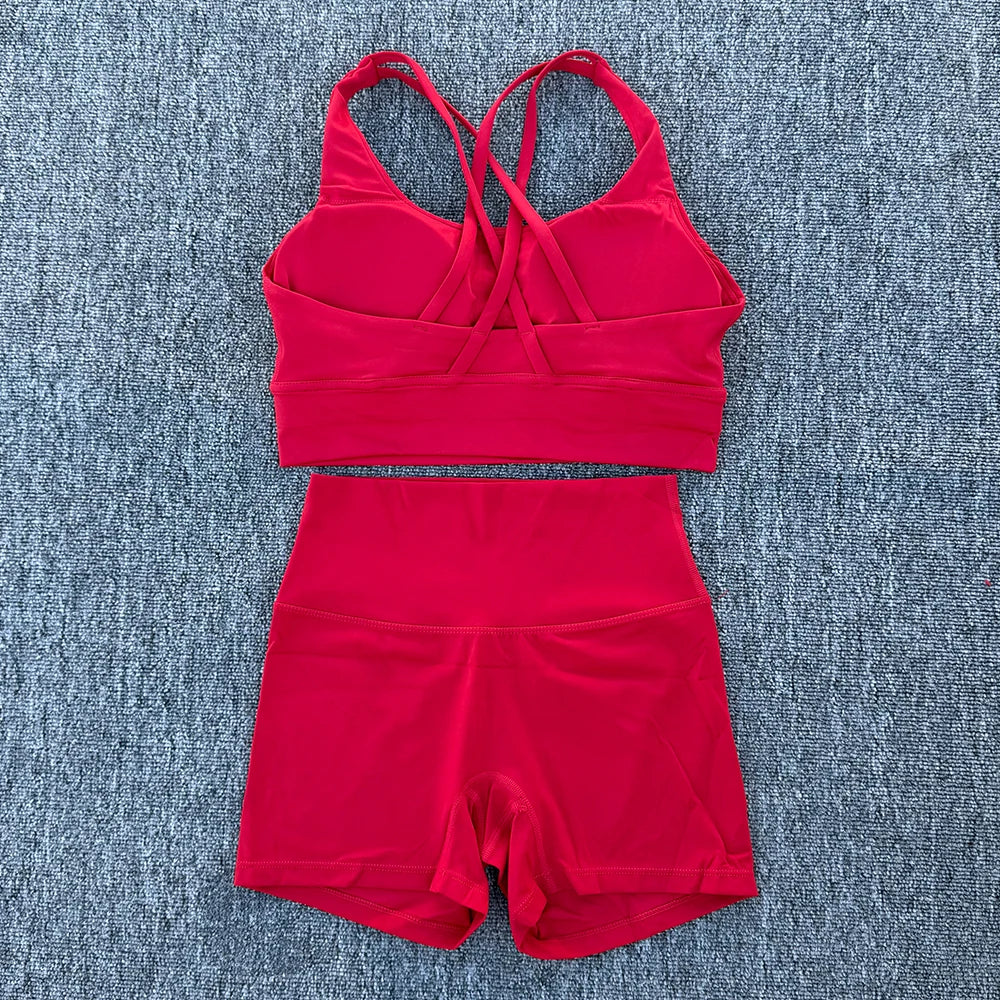 2 Piece Yoga Clothes Women's Tracksuit Athletic Wear Fitness Suit Gym Workout Push Up Clothes Sports Bra Yoga Shorts Suit