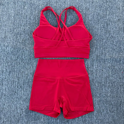 2 Piece Yoga Clothes Women's Tracksuit Athletic Wear Fitness Suit Gym Workout Push Up Clothes Sports Bra Yoga Shorts Suit