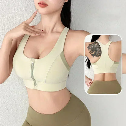 Front Zipper Sports Bra - Women's Athletic Crop Top, Push Up Wireless Fitness Tank