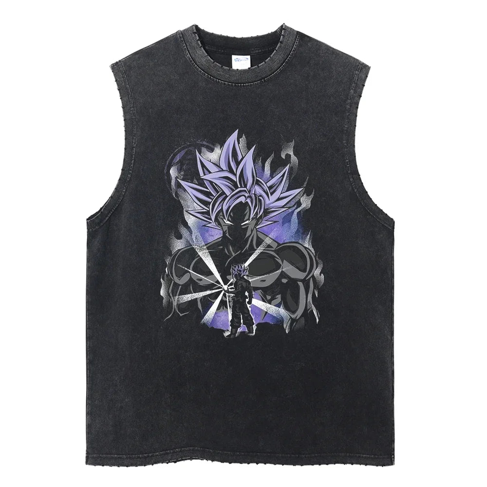 Vintage Vest Washed T-Shirt Anime Dragon Ball Graphic Tank Top Cotton Sleeveless Streetwear Loose GYM T Shirt Men's Clothing