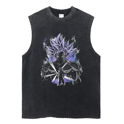 Vintage Vest Washed T-Shirt Anime Dragon Ball Graphic Tank Top Cotton Sleeveless Streetwear Loose GYM T Shirt Men's Clothing