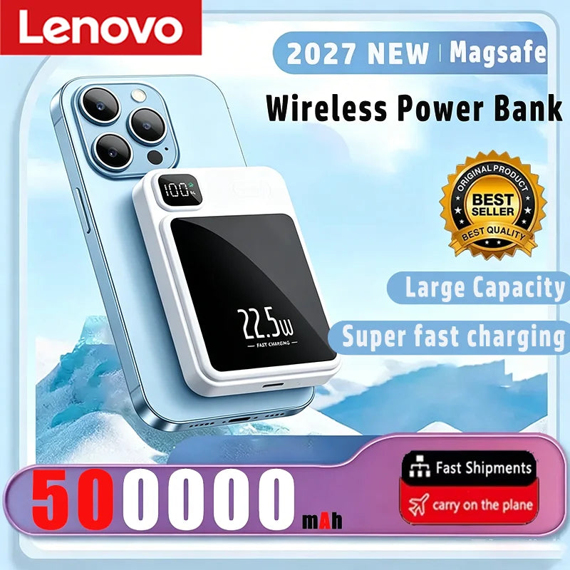 Lenovo 500000mAh Portable Magnetic Wireless Power Bank Fast Charger For Magsafe Auxiliary Battery For iphone Huawei Samsung 2027