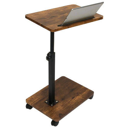 C Shaped Side Table – Mobile Coffee Table With Wheels | Adjustable Height Wooden Storage