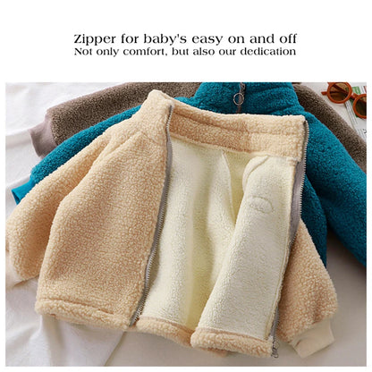 Children Plush Jacket Winter Baby Clothes Windproof Warm Thicken Velvet Kids Coat Boy Girl Toddler Lamb Fleece Turtleneck Tops