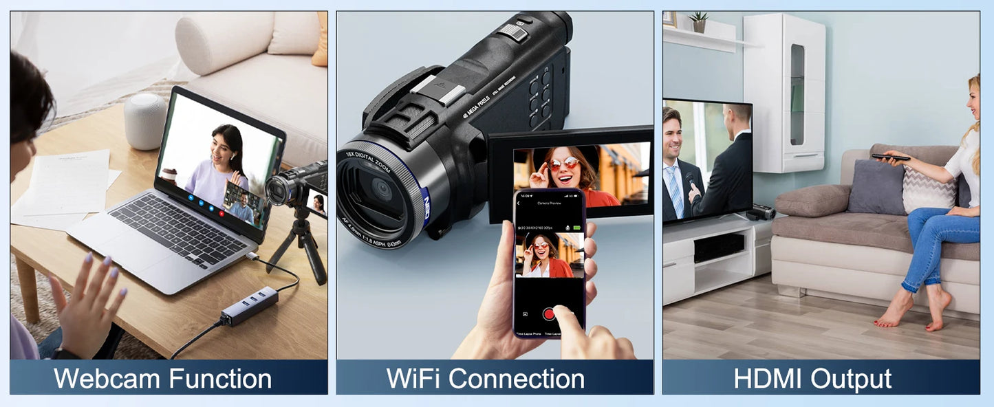4K HD Camcorder - 48MP Digital Zoom Camera With WiFi & App Control, Long Battery Life