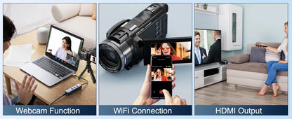 4K HD Camcorder - 48MP Digital Zoom Camera With WiFi & App Control, Long Battery Life