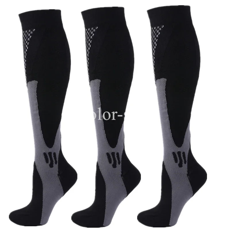 Compression Sports Socks - 3 Pairs Anti Slip Knee High Socks for Football & Basketball