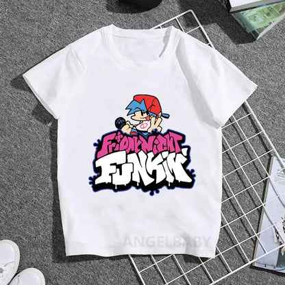 Hot Game Friday Night Funkin Cartoon Kids T shirt Girls Summer Fashion Tops Baby Boys Clothes Children Short Sleeve T-shirt