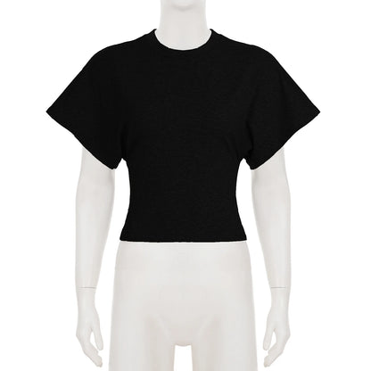 SUCHCUTE Solid Cotton O-Neck Pullover Waist Short Top Women Short-Sleeved Loose T-shirt Causal All-Match Shirts Summer Basic New
