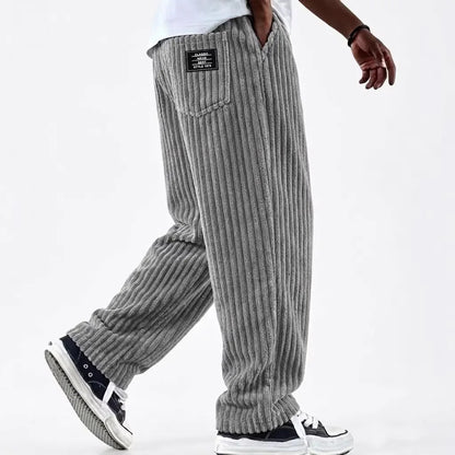 Winter Thick Warm Corduroy Sweatpants Men Fleece Liner Drawstring Straight Loose Track Pants Male Casual Fleece Thermal Trousers
