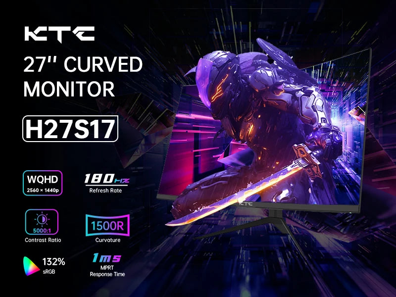 27 Inch Curved Monitor - WQHD 1440P Gaming Display 180Hz 1ms Response HDR10 FreeSync