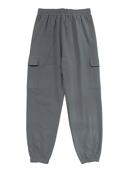 Men's Cotton Linen blend Cargo Jogger Pants Elastic Waist Drawstring Multi Pockets Casual Breathable Streetwear Trousers for Men