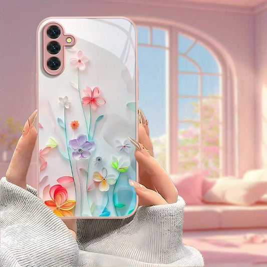 Hard Glass Flowers Case For Samsung S26 S25 Ultra S24 S23 Plus S21 FE S22 A57 A56 5G A55 A54 A36 A53 A52S A17 A34 A51 Case Cover