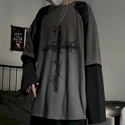Men T Shirts autumn men Clothes anime casual Long Sleeved Oversized Tshirt Harajuku Streetwear Academia Hip Hop tee top