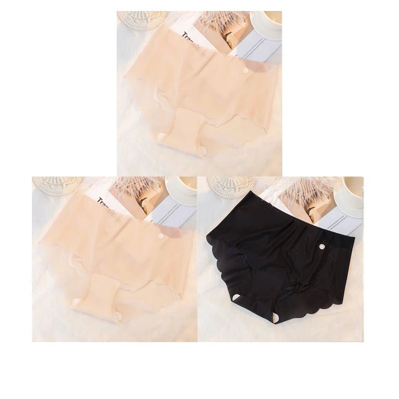3PCS Women Summer Panties Sexy Lingerie Ice Silk Quick Drying Briefs Female Seamless Solid Color Underpants Cool Panties