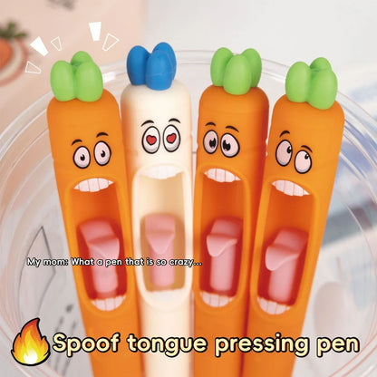 Cute Cartoon Kawaii  Pens Carrot Shaped Gel Pen Design Retractable Tongue Refill Black Ink Pens Office School Stationery Gift