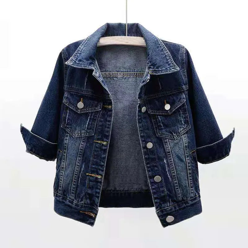 2025 New Spring Summer Women Short Denim Jacket  Fashion Slim Jeans Cape Coat