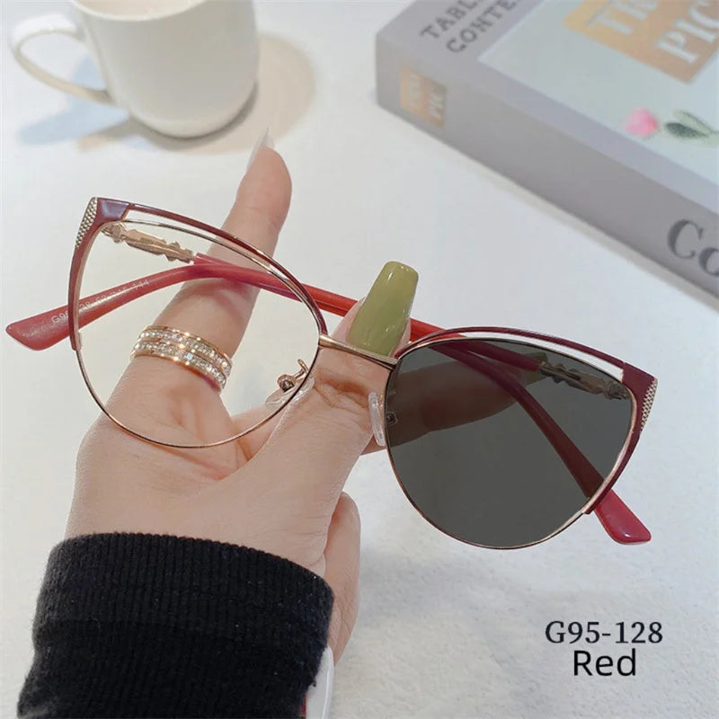 New Brand Design Retro Lady Cat Eye Frame Photochromic Anti Blue Light Computer Hyperopia Women Reading Glasses Degrees 0 to +6