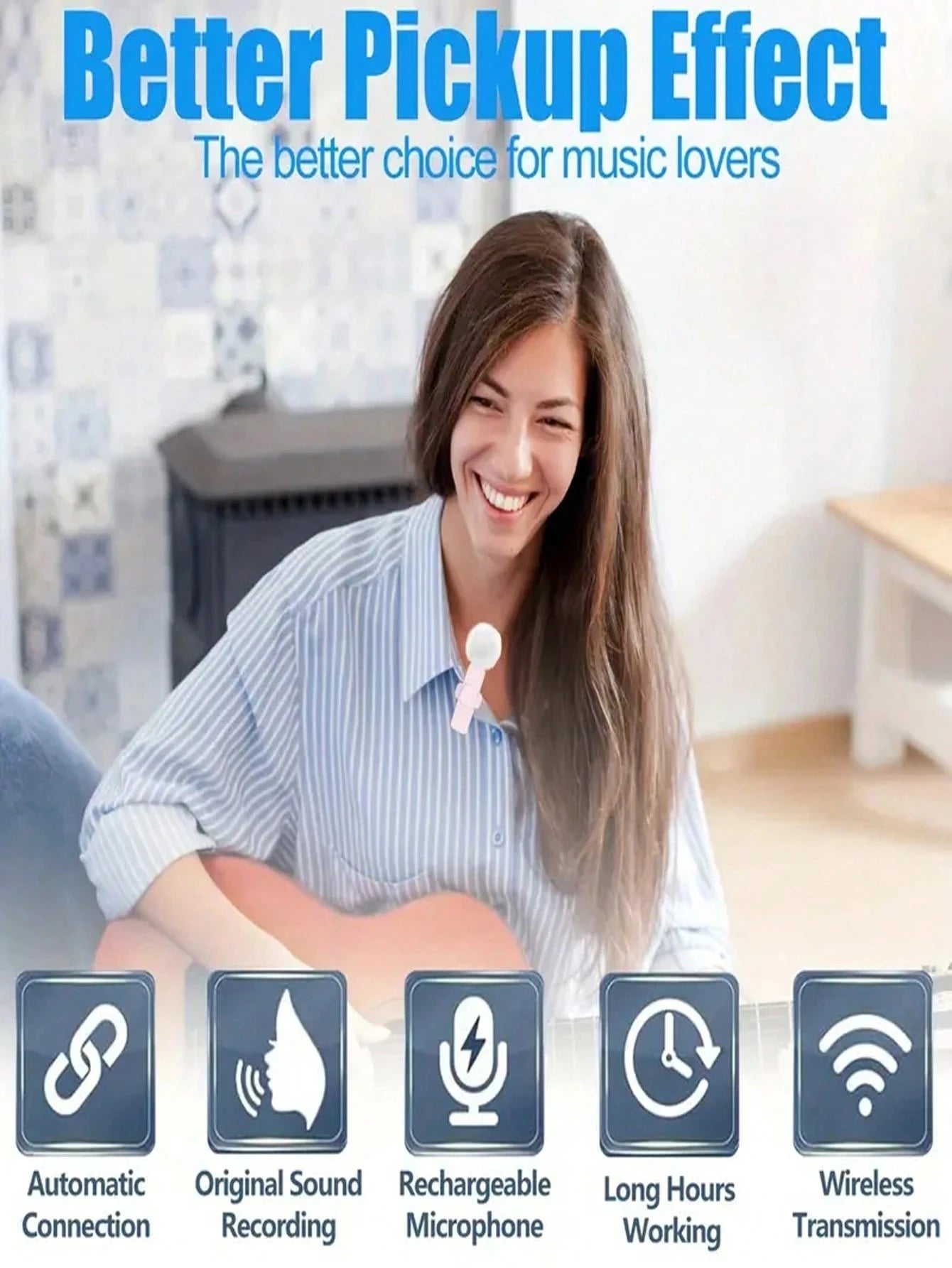 Cute Pink Wireless Lavalier Microphone For IOS & Android Mini Clip-On Microphone With Noise Reduction Plug & Play Portable Mic For Vlog Video Recording & Live Streaming