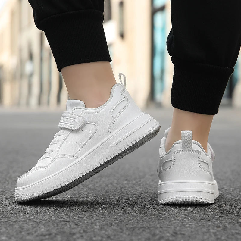 Boys Shoes Sneakers Leather Children Comfortable Flat Shoes Black White Shoes for Kids Girls School Walking Footwear Non Slip