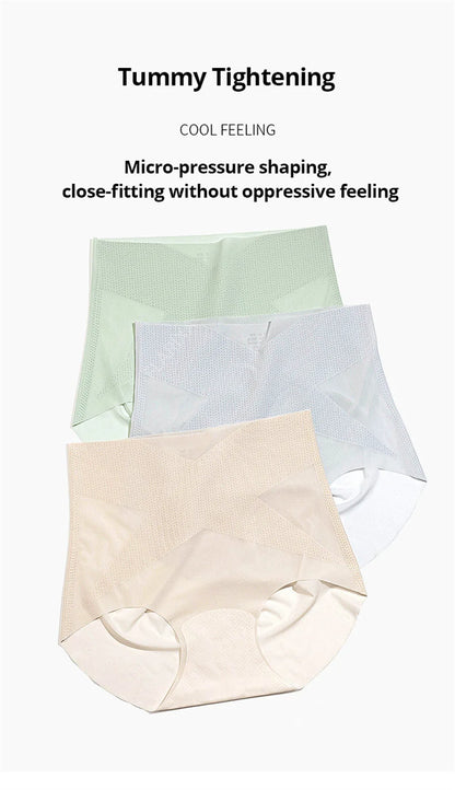 Flarixa 3PCS Seamless High Waist Panties for Women Ultra Thin Ice Silk Panties Comfort Briefs Antibacterial Underwear Underpants