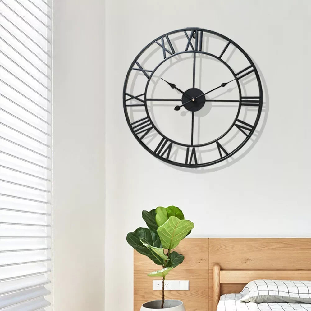 Modern 3D Large Wall Clock - Retro Roman Numerals Silent Metal Decoration