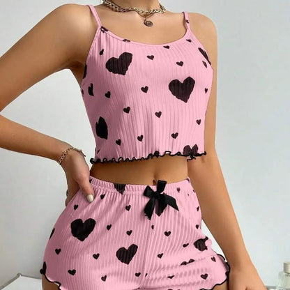 Summer Womens Pajama Set - Solid Color Polyester Sling Top  Shorts - ZOOMNSTORE