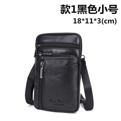 Leather Waist Bag - Men's Messenger Cowhide Mini Bag With Mobile Phone Pouch