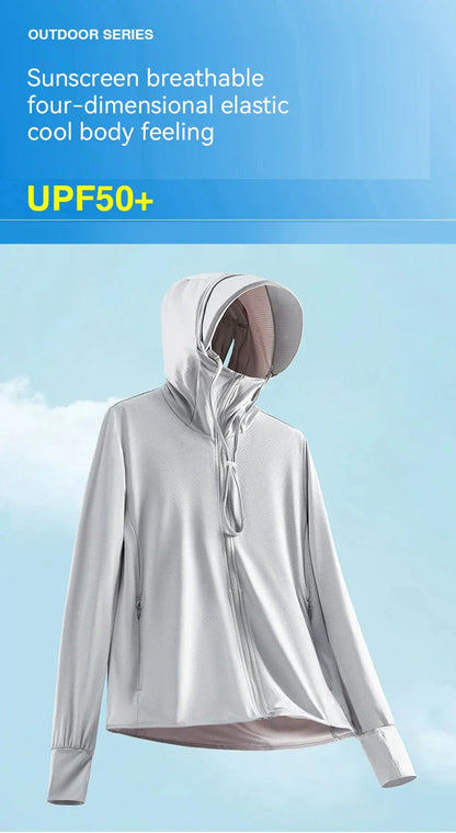 Summer sun protective clothing ultra-thin breathable sun protective clothing women's UV-proof large size hooded ice silk skin cl