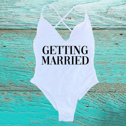 GETTING MARRIED Padded Bride  One Piece Swimsuit GETTING DRUNK Women Swimwear Bathing Suit Swimming Suit Summer SQUAD Beachwear