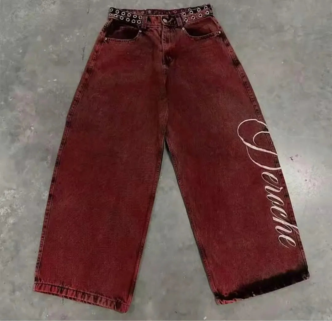 Y2K New Retro Centipede Embroidery Pattern Washed Oversized Wide-Leg Pants Street Gothic Harajuku Floor Pants For Men and Women