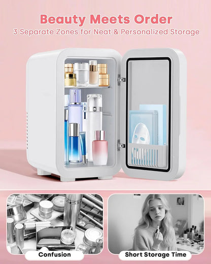4L Mini Cooler＆Warmer Fridge With LED Light Mirror Portable Makeup Refrigerator Cosmetic Storage Keep fresh Cooler for Car Home