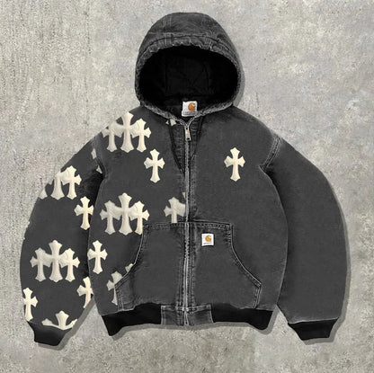 Y2K Leopard Print Hoodie – Unisex Harajuku Hip Hop Style Zip-Up Pullover Sweatshirt for Couples