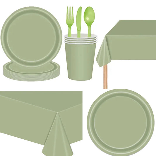Sage Green Jungle Safari Party Supplies - Disposable Tableware Set for Baby Shower - ZOOMNSTORE