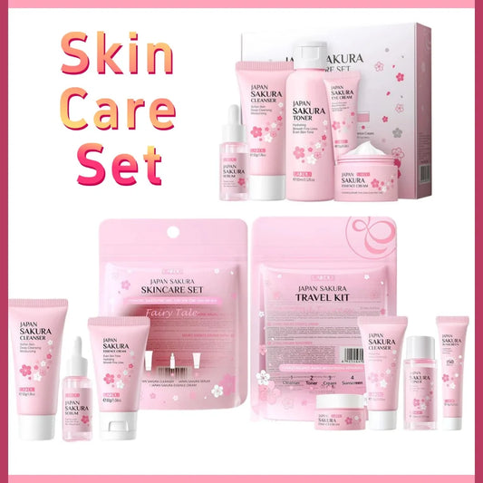 Sakura Skin Care Set - Cleanser Serum Eye Cream Facial Cream  Sunscreen Travel Kit for Women - ZOOMNSTORE