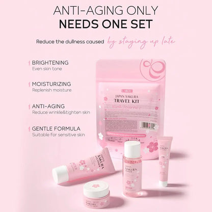 Sakura Skin Care Set - Cleanser Serum Eye Cream Facial Cream  Sunscreen Travel Kit for Women - ZOOMNSTORE