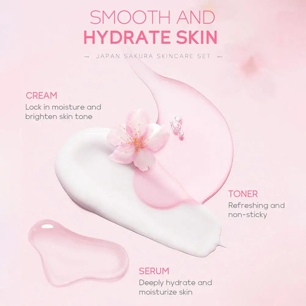 Sakura Skin Care Set - Cleanser Serum Eye Cream Facial Cream  Sunscreen Travel Kit for Women - ZOOMNSTORE