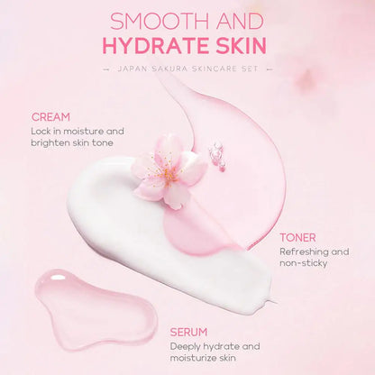 Sakura Skin Care Set - Cleanser Serum Eye Cream Facial Cream  Sunscreen Travel Kit for Women - ZOOMNSTORE