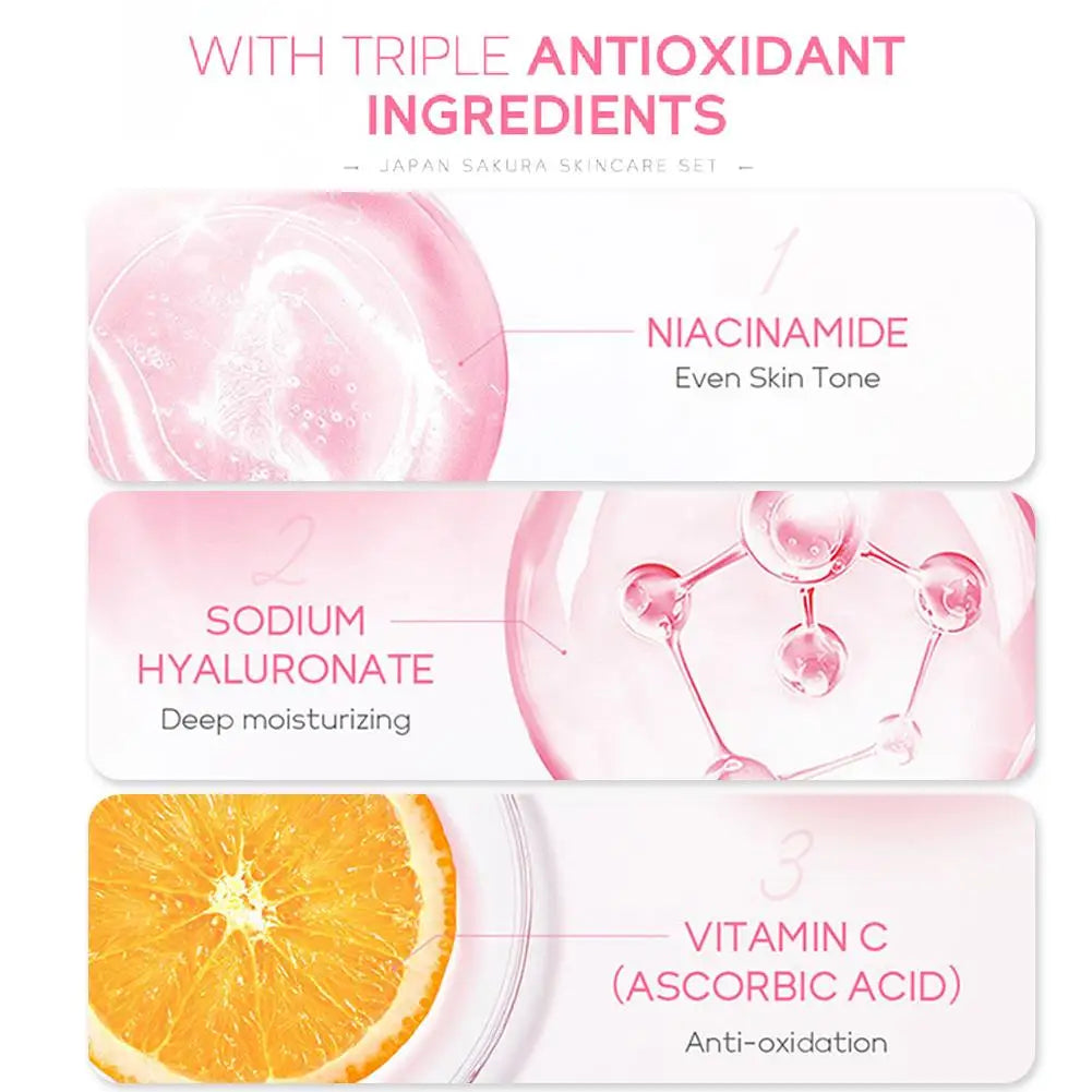 Sakura Skin Care Set - Cleanser Serum Eye Cream Facial Cream  Sunscreen Travel Kit for Women - ZOOMNSTORE