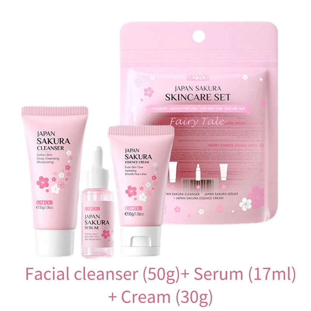Sakura Skin Care Set - Cleanser Serum Eye Cream Facial Cream  Sunscreen Travel Kit for Women - ZOOMNSTORE