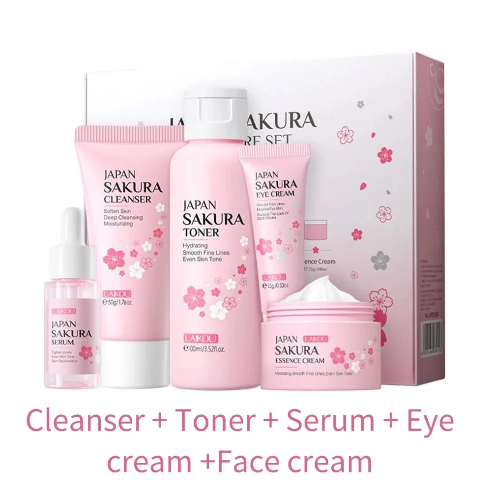 Sakura Skin Care Set - Cleanser Serum Eye Cream Facial Cream  Sunscreen Travel Kit for Women - ZOOMNSTORE