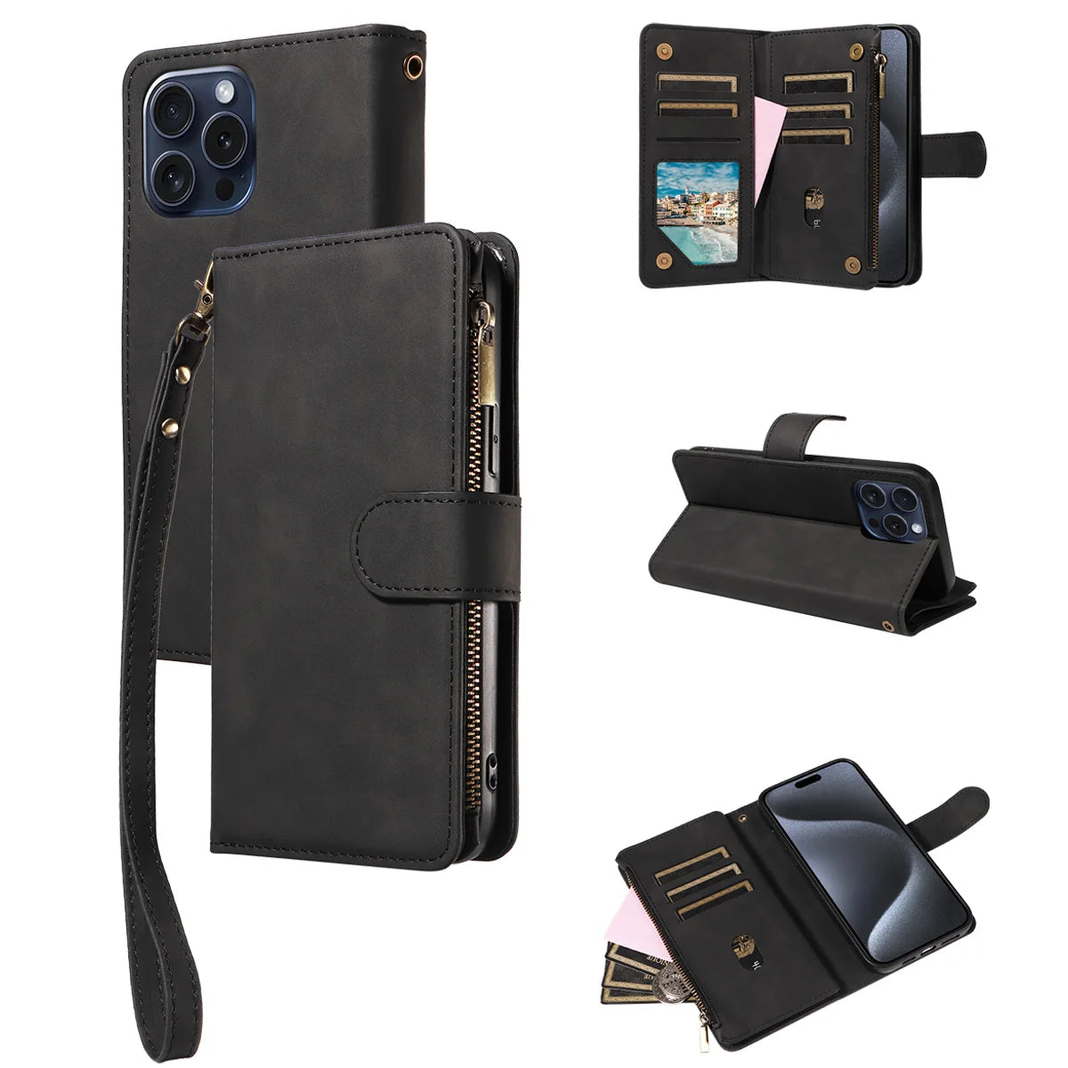 Samsung Galaxy Phone Case - Artificial Leather Clamshell Wallet for S24 S23 S22 S21 - ZOOMNSTORE