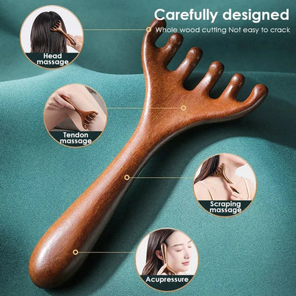 Sandalwood Massage Comb - Six-Claw Head Acupoint Massager for Neck & Face Lifting - ZOOMNSTORE